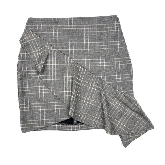 H & M Gray Plaid Asymmetrical Ruffles Corpcore Mini Skirt Size 4 - NWT - Picture 2 of 6